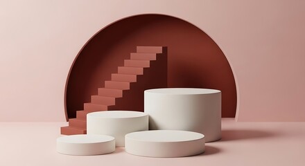 Minimalist Display Platforms Round Product Presentation Stands on Pastel Background