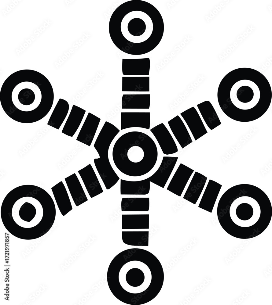 Poster abstract geometric symbol radial design with connected circles and rectangular elements