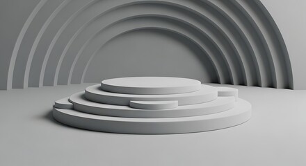 Naklejka premium White Podium Stage Minimalist Product Display, Abstract Background