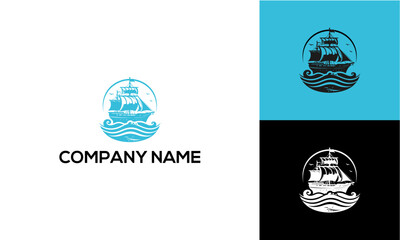 Vintage Sailing Ship Ocean Vessel Logo Design.