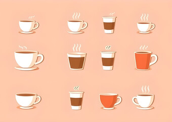 cup cartoon, coffee shop cups, coffee drink icons, cartoon cup set, coffee mugs vector, simple coffee cup cartoon, steaming hot mug, cafe illustration set, coffee theme cartoon, cute mug cartoon, funn