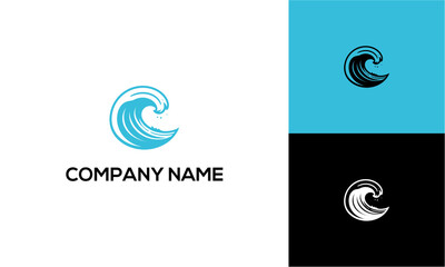 Abstract blue wave logo design for company branding.