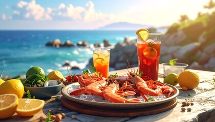 Fresh seafood platter by the seaside