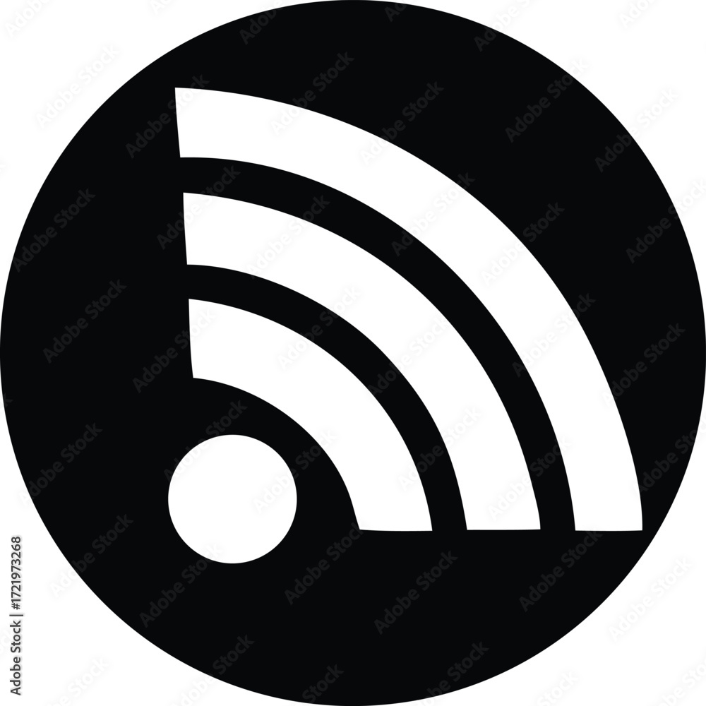 Poster simple black and white rss feed symbol icon representing online content and information sharing with