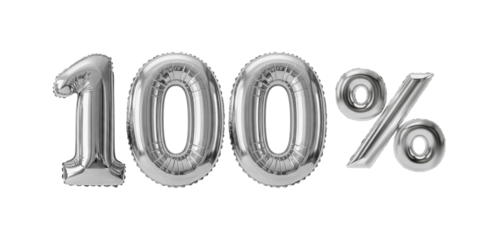 Balão prata inflado de cem por cento para preços, desconto e promoções, valor de 100%