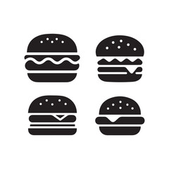 Set of different type of logotype icons burger silhouettes in white background.