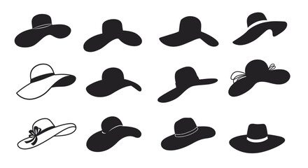 Collection of twelve different black and white hats.