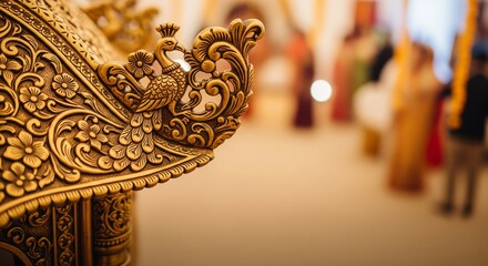 Ornate golden peacock detail from a traditional cultural celebration