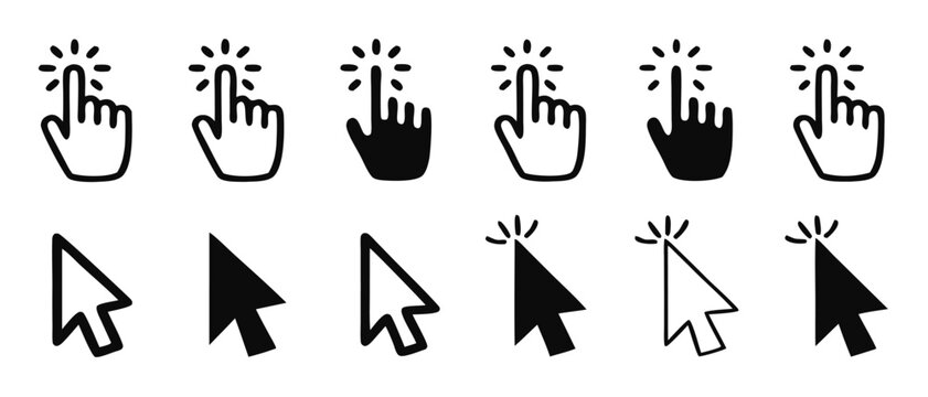 Transparent PNG available Computer mouse click cursor arrow icons set. Clicking cursor. Hand cursors icons click set. Pointer click icon. Loading icon 