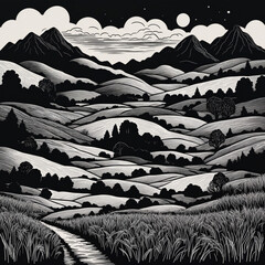 Beautiful greyscale Landscape of desert mountains