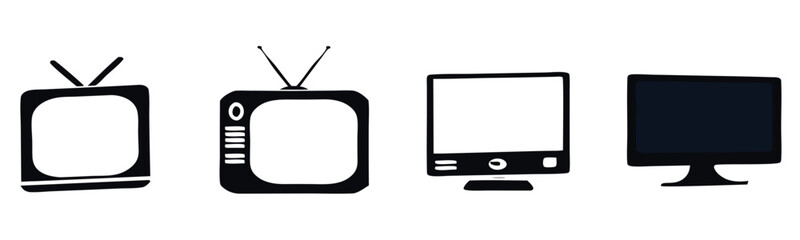 Vector art of a collection of television icons showcasing the evolution of tv technology 