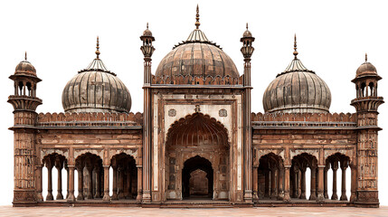 Obraz premium Old mosque with domes and minarets isolated on transparent background