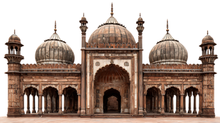 Old mosque with domes and minarets isolated on transparent background