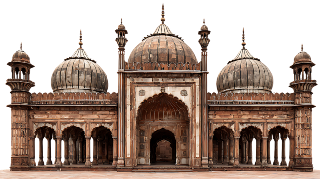 Old mosque with domes and minarets isolated on transparent background