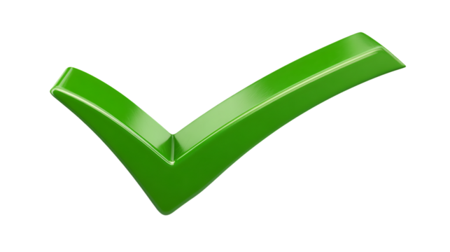 Green check mark isolated on transparent background