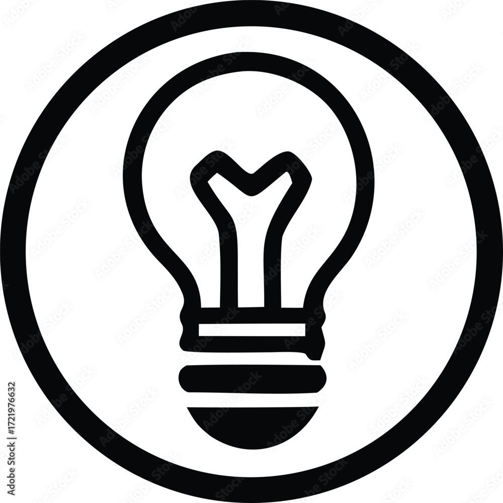 Poster simple icon of a light bulb within a circle symbolizing an idea or innovation
