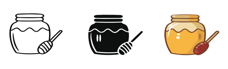 simple vector of honey dripping from dipper into jar 
