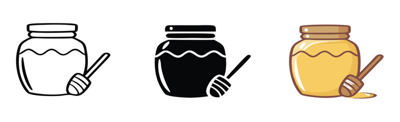 simple vector of honey dripping from dipper into jar 
