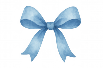 Blue watercolor ribbon bow decorates gifts and celebrations, using a transparent background for versatile use