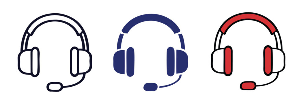 Customer service icon. Contact support agent button. Headset with speech bubble vector illustration. Call center operator symbol. . Earphones with microphone speech bubble. 