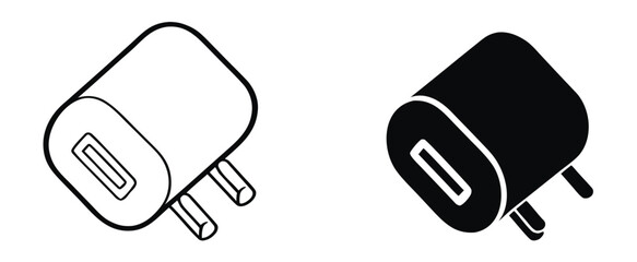 Smartphone USB charger Icon set. Symbol isolated white background. vector illustration. color editable. 
