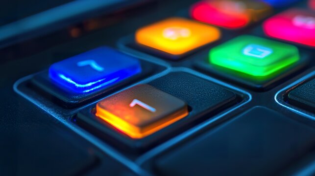 ATM keypad detail, individual buttons, subtle wear, transaction,