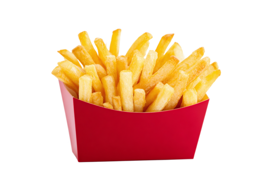 Crispy French Fries in Red Box, isolated on white transparent background