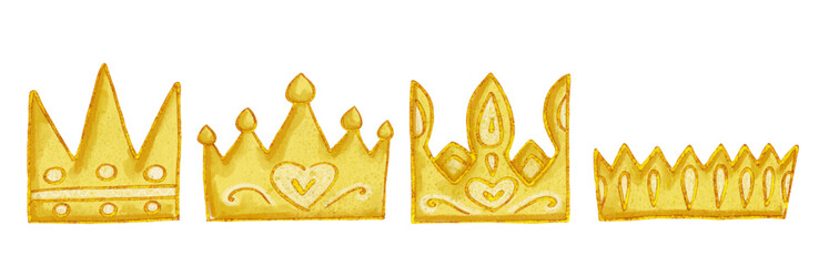 A set of decorative golden crowns. Vector graphics.