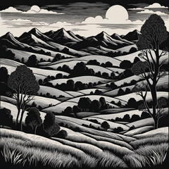 Beautiful greyscale Landscape of desert mountains