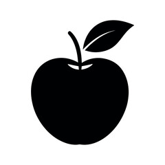 Minimal Glyph Apple with Stem and Leaf Vector Illustration