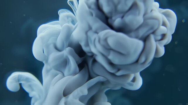 Abstract light gray ink dissolving in dark blue liquid