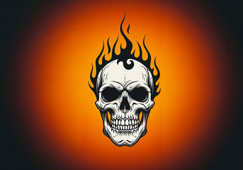 Fiery Skull Illustration: Vintage Style, Dark and Intense Graphic Design