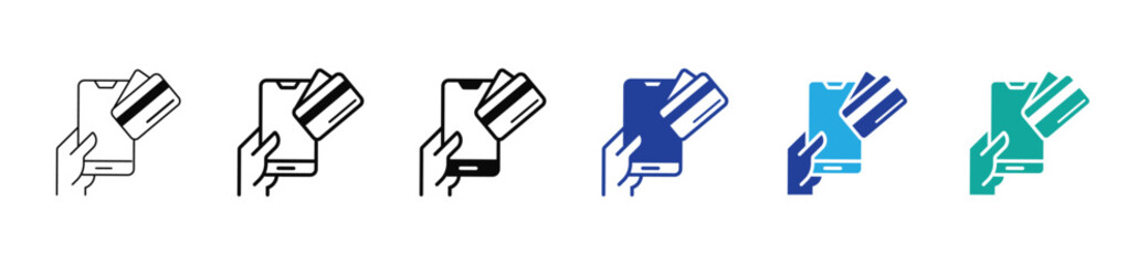 Mobile payment concept. Hand holding smartphone showing pay button with credit card.