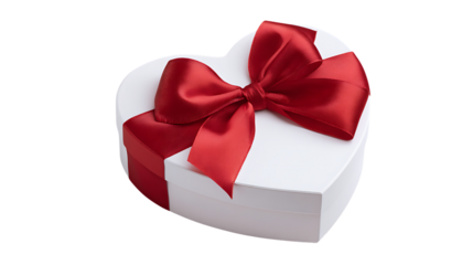 Heart shaped gift box with red ribbon bow isolated on transparent background