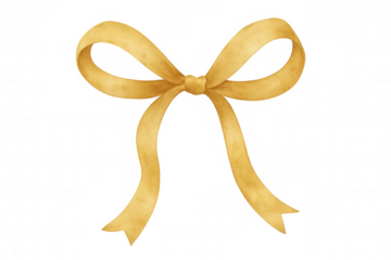 Golden watercolor bow with a transparent background, tying gifts, decorating presents, and celebrating special events