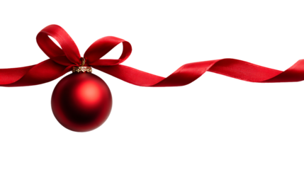 Red christmas bauble with ribbon isolated on transparent background