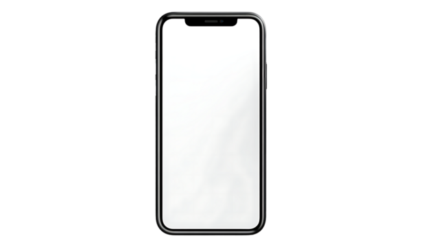 Modern smartphone with blank screen isolated on transparent background