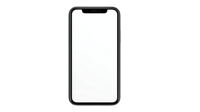 Modern smartphone with blank screen isolated on transparent background