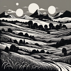 Beautiful greyscale Landscape of desert mountains