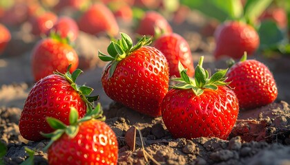 Fresh strawberries on the ground