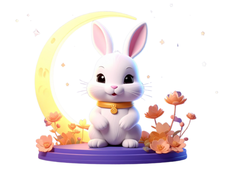 3D rendering cute moon rabbit, mid autumn festival bunny 
