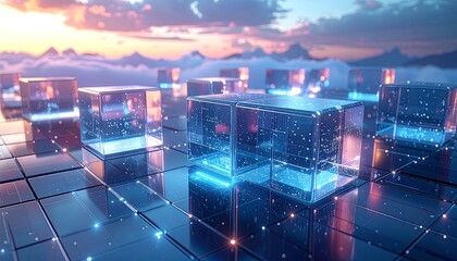 Digital cubes on a futuristic platform