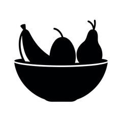 Minimal Glyph Fruit Bowl with Banana Pear and Orange Vector Illustration