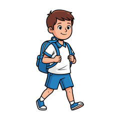Happy Schoolboy Walking: High Quality Flat Vector Illustration