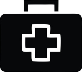 Obraz premium Simple silhouette icon of a medical first aid kit with a white cross symbol for emergency health care and wellness