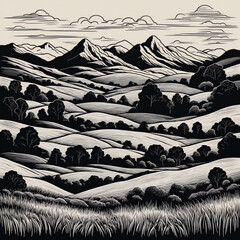 Beautiful greyscale Landscape of desert mountains