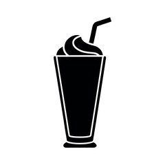 Minimal Glyph Milkshake in Tall Glass with Whipped Cream Vector Illustration