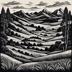 Beautiful greyscale Landscape of desert mountains