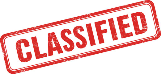 Official classified stamp in red and white grunge texture for document approval and security isolated on transparent background