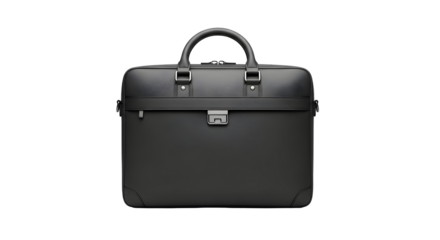 Dark Gray Leather Briefcase Against Black Background